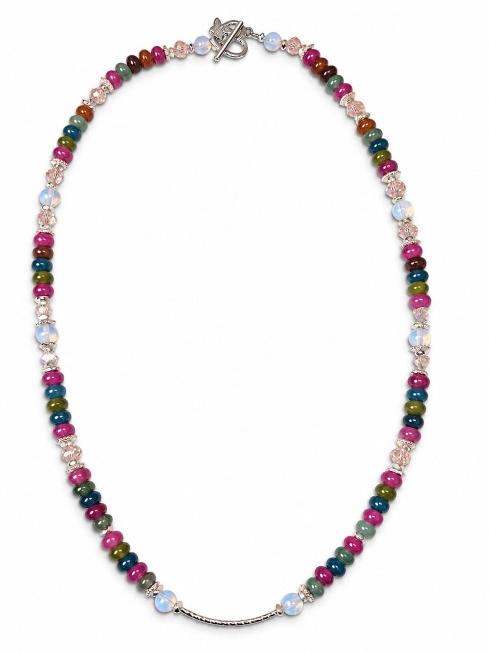 Tourmaline, Opalite & Czech Crystal Necklace — 18″